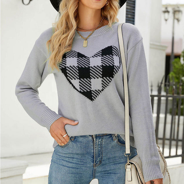 Suéter de Tricot con Corazón Casual