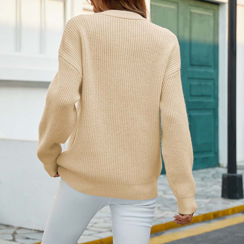 Suéter De Tricotaje Casual De Color Sólido