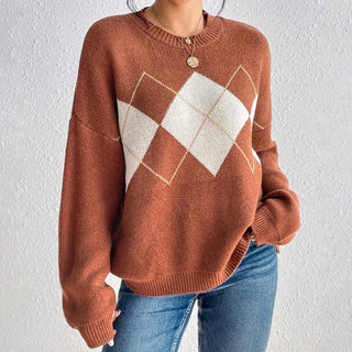 Suéter de Tricot Geométrico Casual