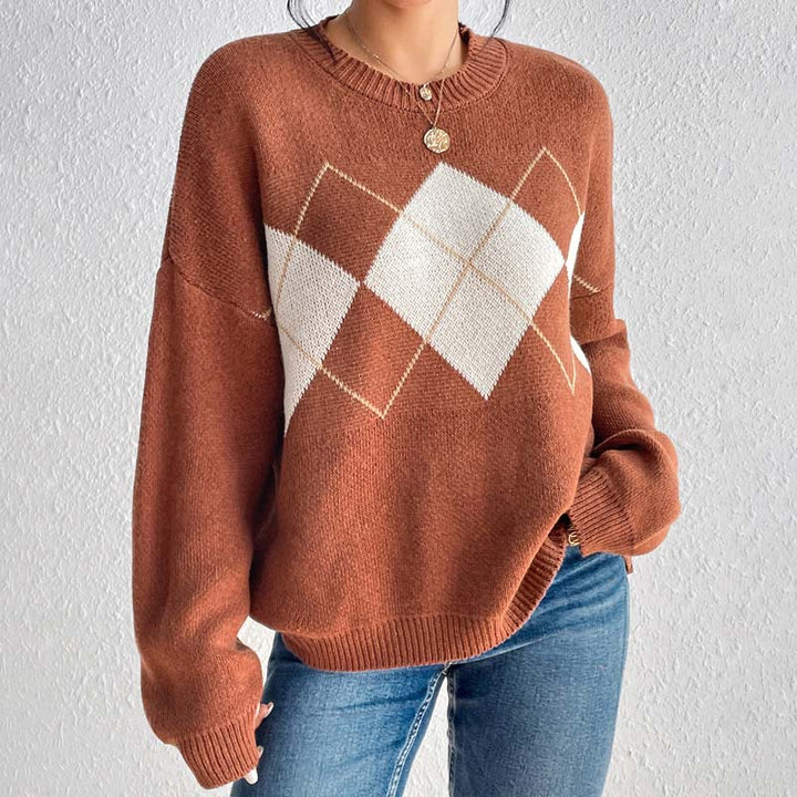 Suéter de Tricot Geométrico Casual