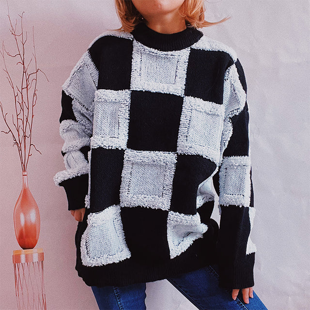 Sudadera Casual De Patchwork A Cuadros