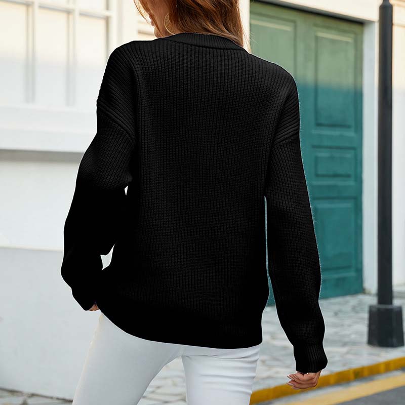 Suéter De Tricotaje Casual De Color Sólido