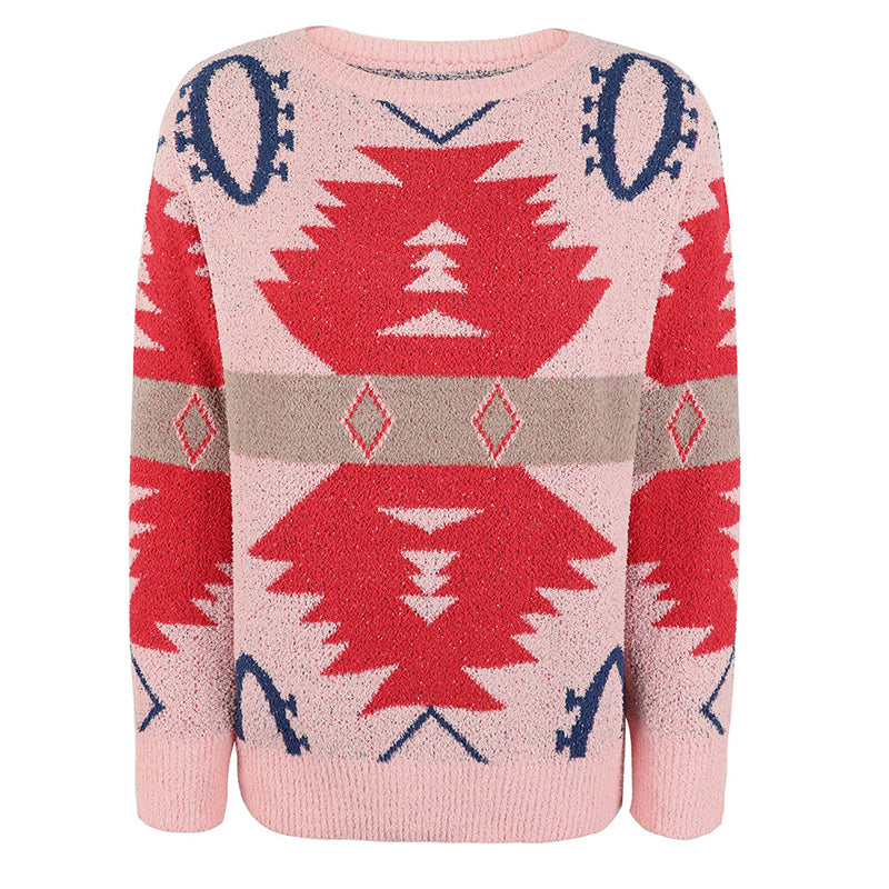 Suéter de Tricot Geométrico Casual
