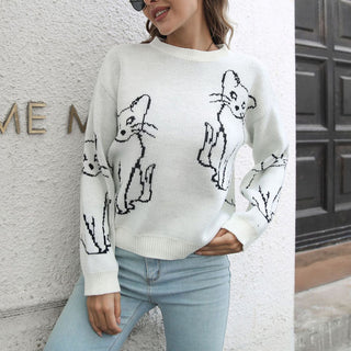 Suéter De Tricot Con Impresión De Gato
