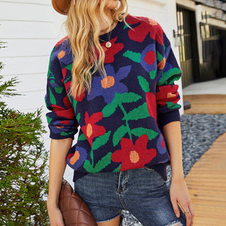 Suéter De Tricot Con Flores Casual