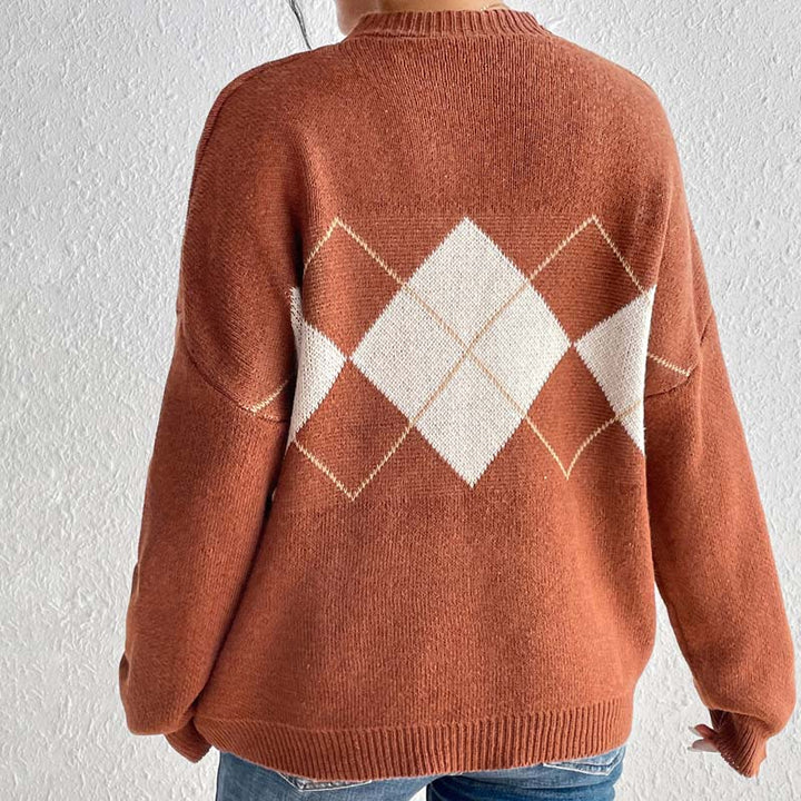 Suéter de Tricot Geométrico Casual