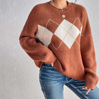Suéter de Tricot Geométrico Casual