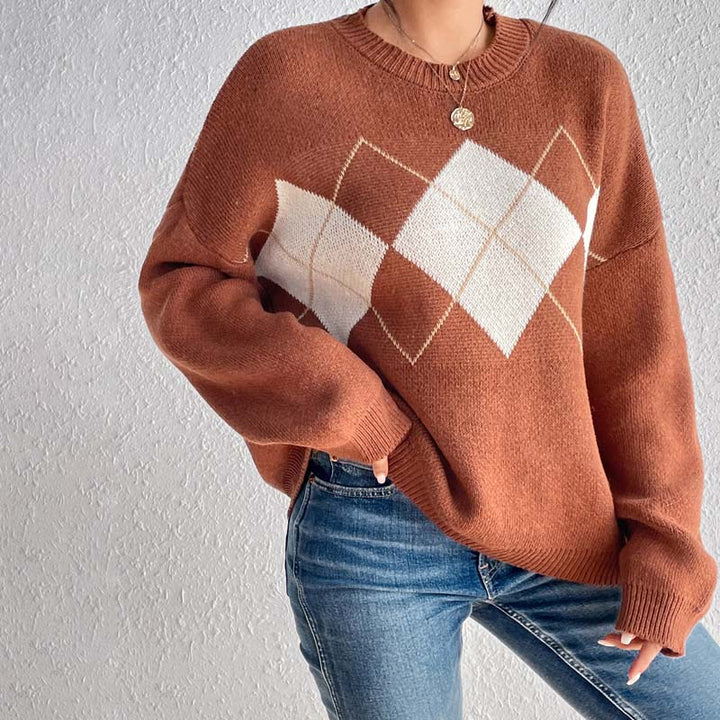 Suéter de Tricot Geométrico Casual