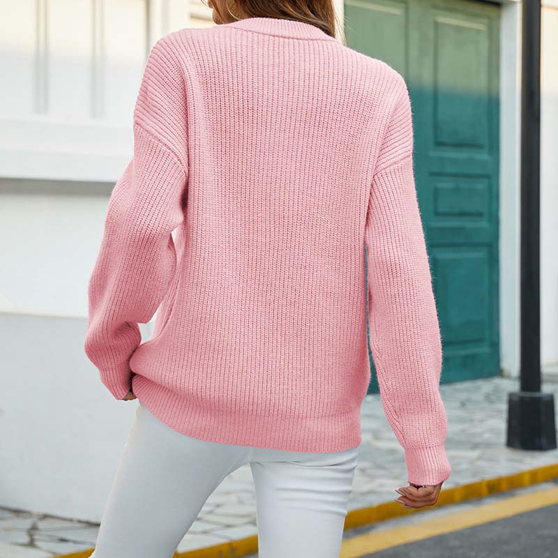 Suéter De Tricotaje Casual De Color Sólido