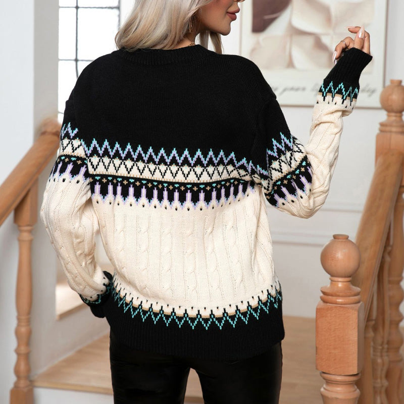 Suéter de Tricot Geométrico Vintage