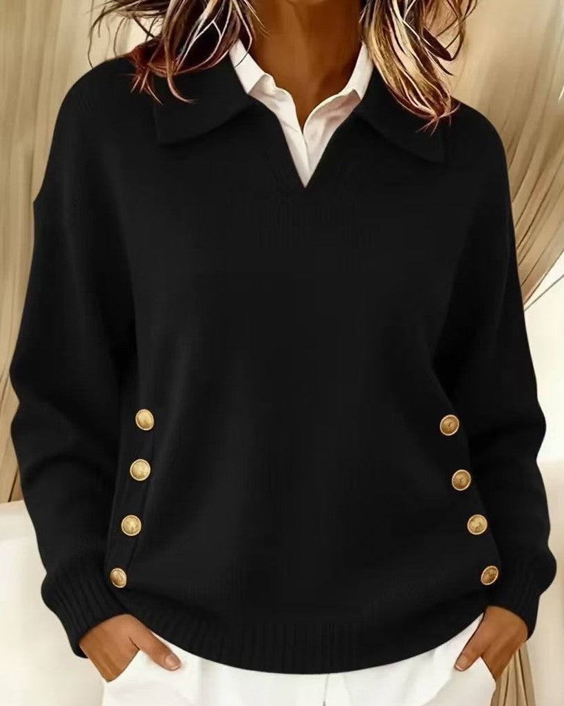 Jersey con Cuello Polo y Botones Dorados