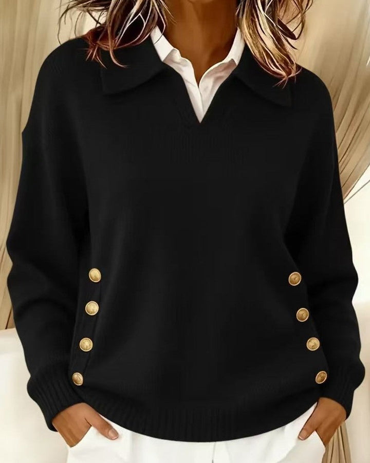 Jersey con Cuello Polo y Botones Dorados