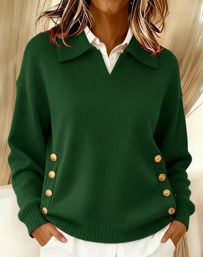 Jersey con Cuello Polo y Botones Dorados