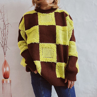 Sudadera Casual De Patchwork A Cuadros