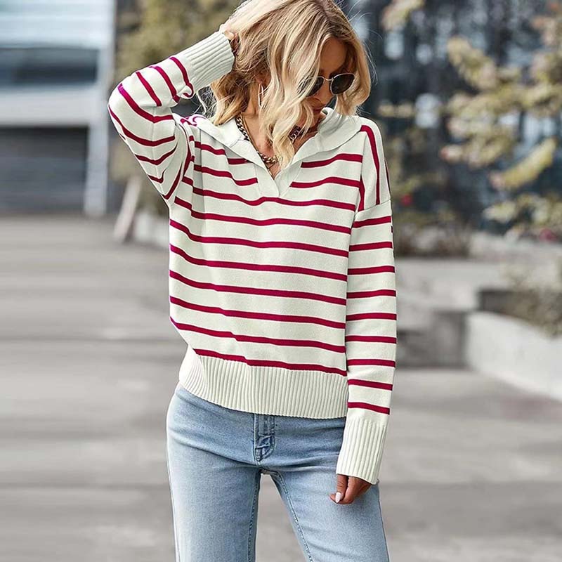Pull De Tricot Rayé Décontracté