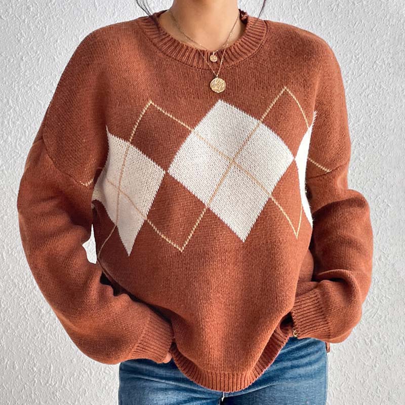 Suéter de Tricot Geométrico Casual