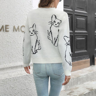 Suéter De Tricot Con Impresión De Gato