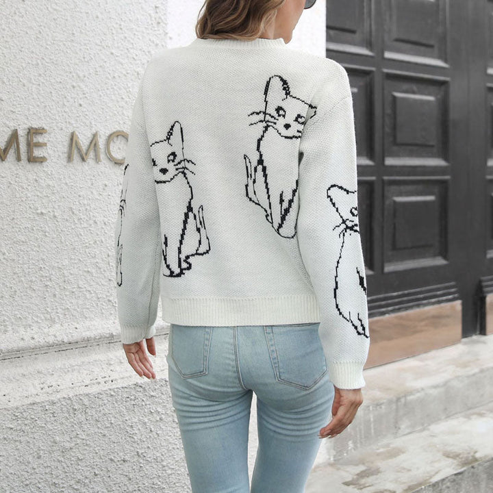 Suéter De Tricot Con Impresión De Gato