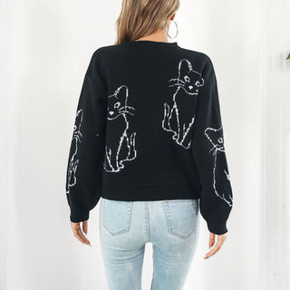 Suéter De Tricot Con Impresión De Gato