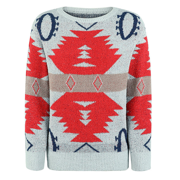 Suéter de Tricot Geométrico Casual