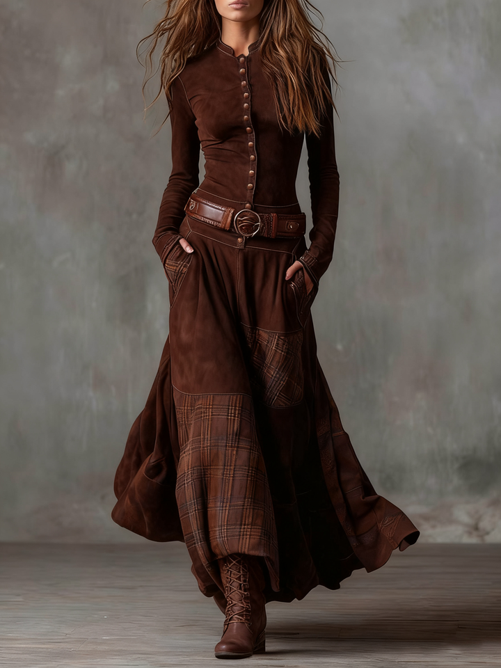 Élise | Vestido Maxi de Suédine con Cinturón
