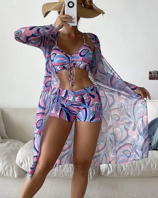 Gabriela™ | Conjunto de bikini de 3 piezas con estampado