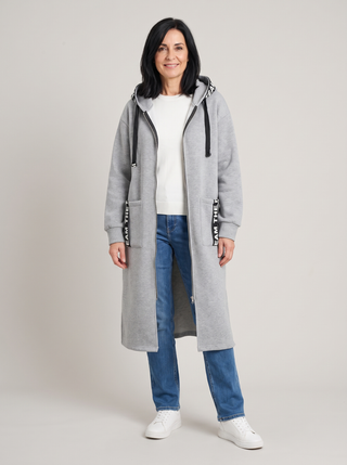 Sudadera larga con capucha y cremallera gris