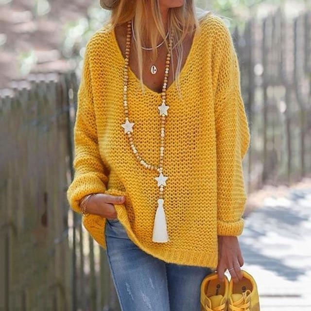 Pull Sexy Con Cuello En V Casual
