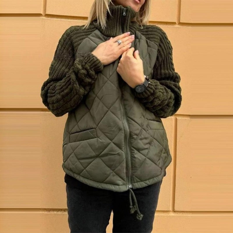 Chaqueta Acolchada con Mangas de Punto Trenzado