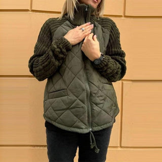 Chaqueta Acolchada con Mangas de Punto Trenzado