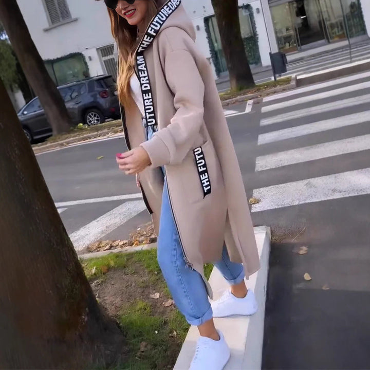 Sudadera Larga con Capucha y Cremallera