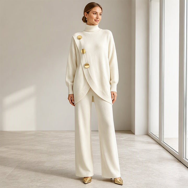 Conjunto de Punto: Jersey de Cuello Alto y Pantalón Ancho
