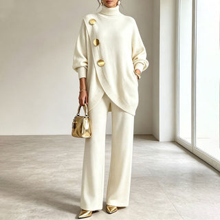 Conjunto de Punto: Jersey de Cuello Alto y Pantalón Ancho