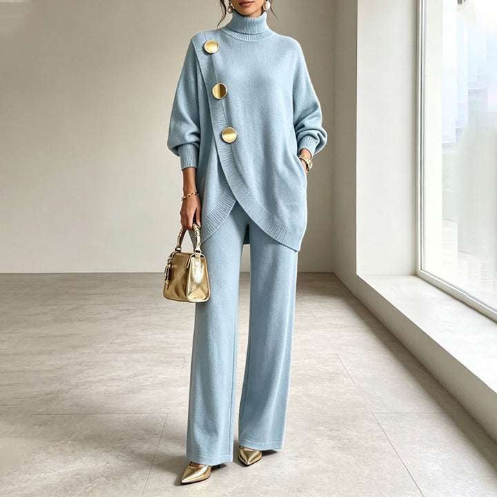 Conjunto de Punto: Jersey de Cuello Alto y Pantalón Ancho